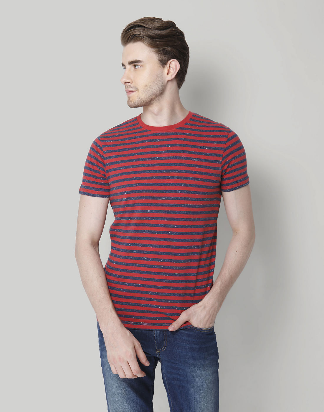 Red Striped Crew Neck T-Shirt - S