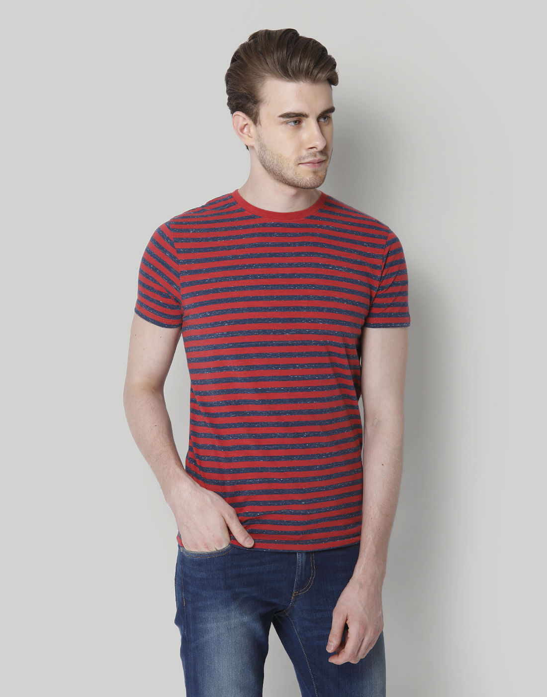 Red Striped Crew Neck T-Shirt