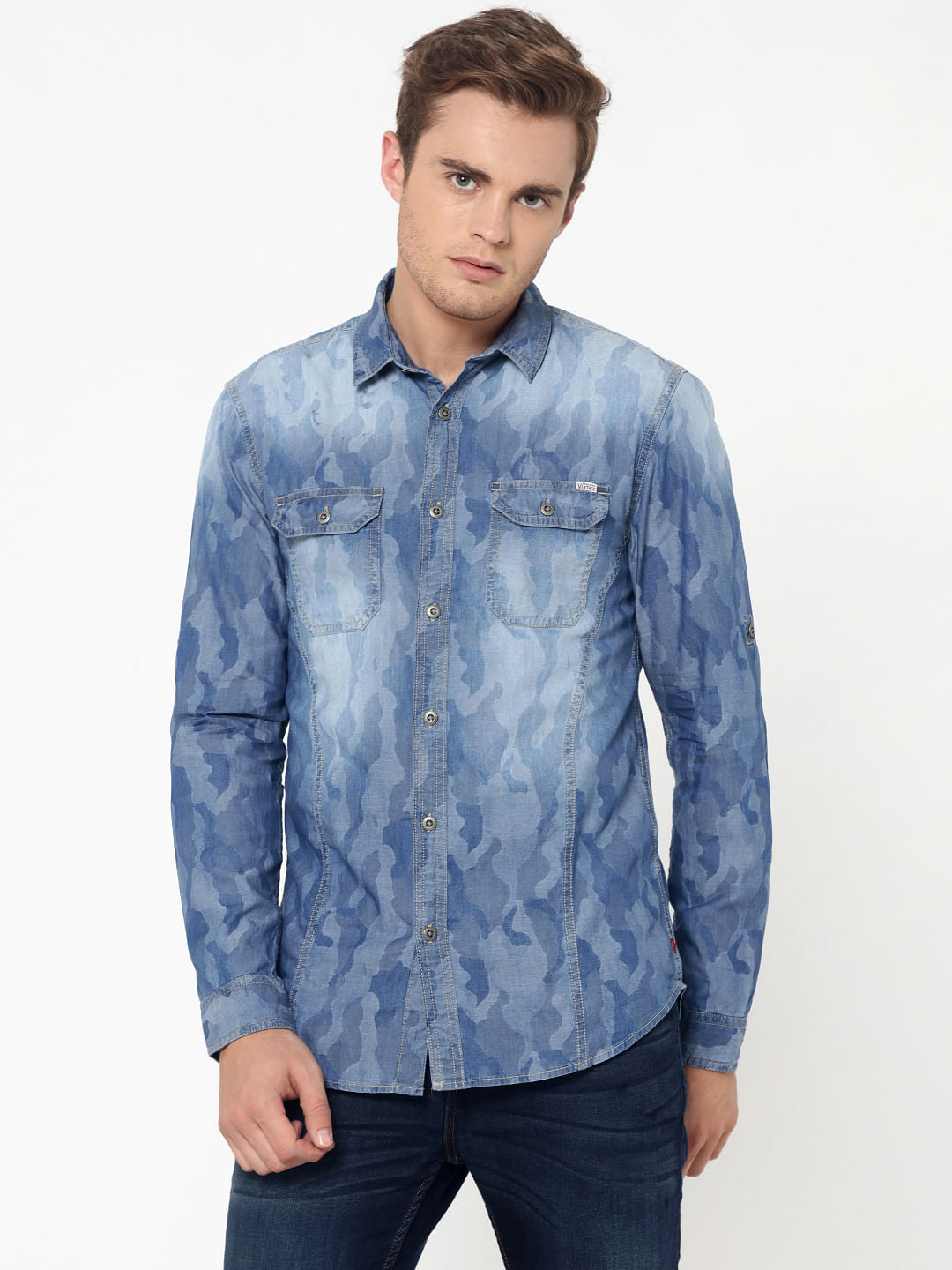 Light Blue Jacquard Slim Fit Shirt