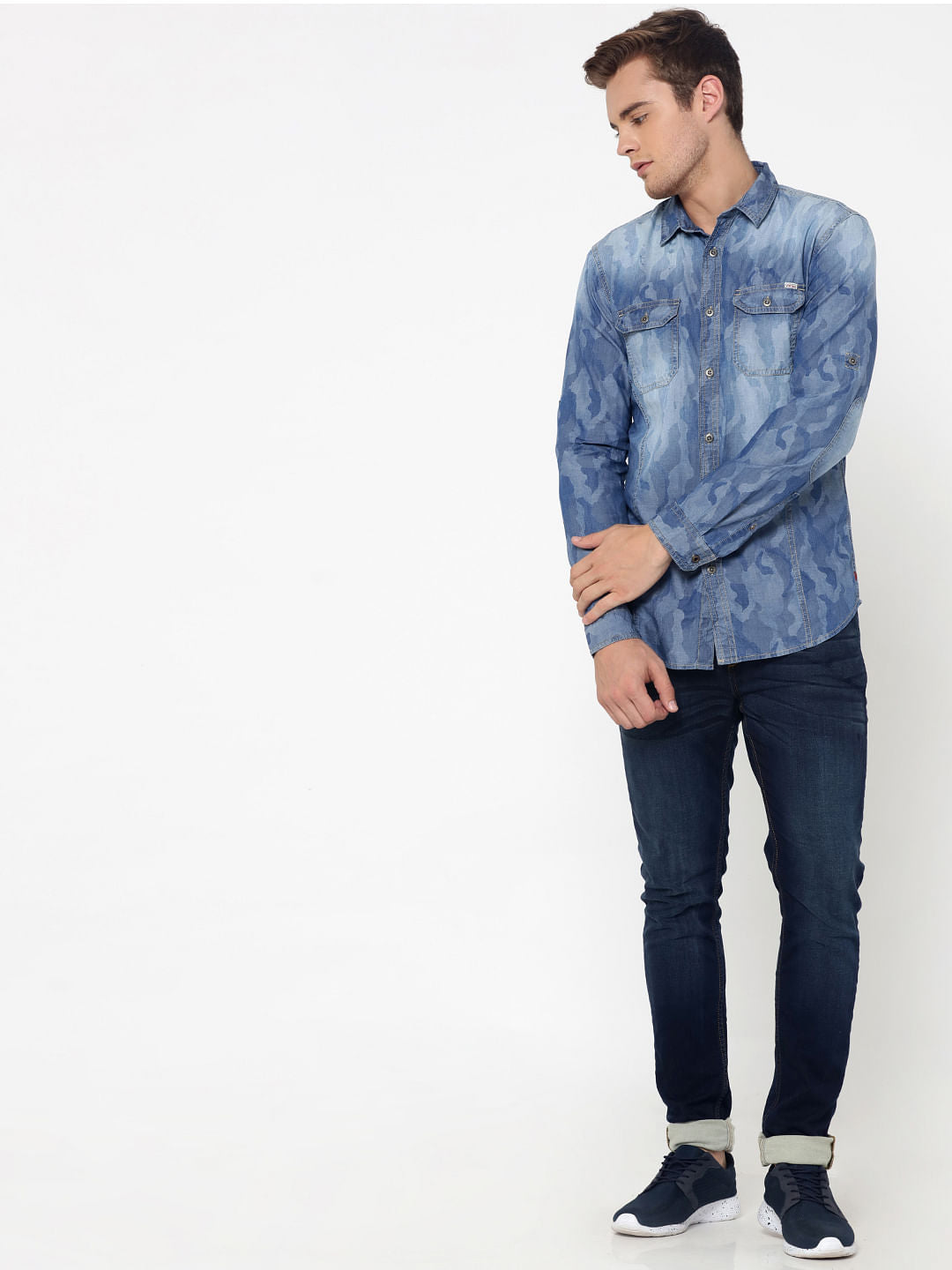 Light Blue Jacquard Slim Fit Shirt