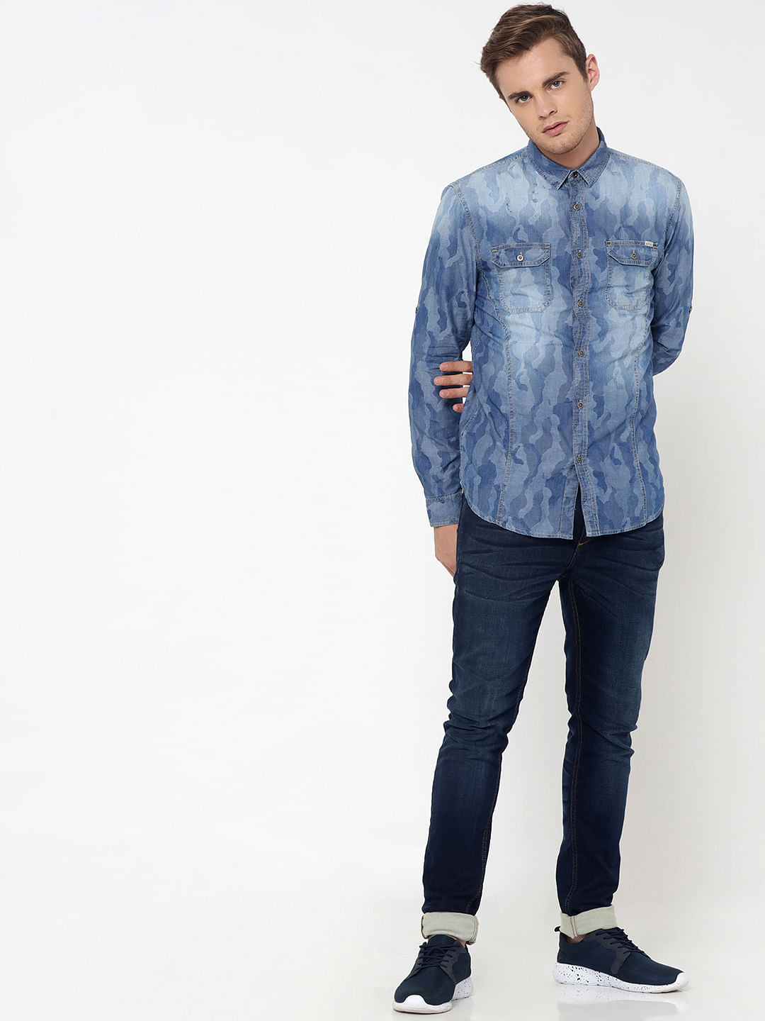 Light Blue Jacquard Slim Fit Shirt
