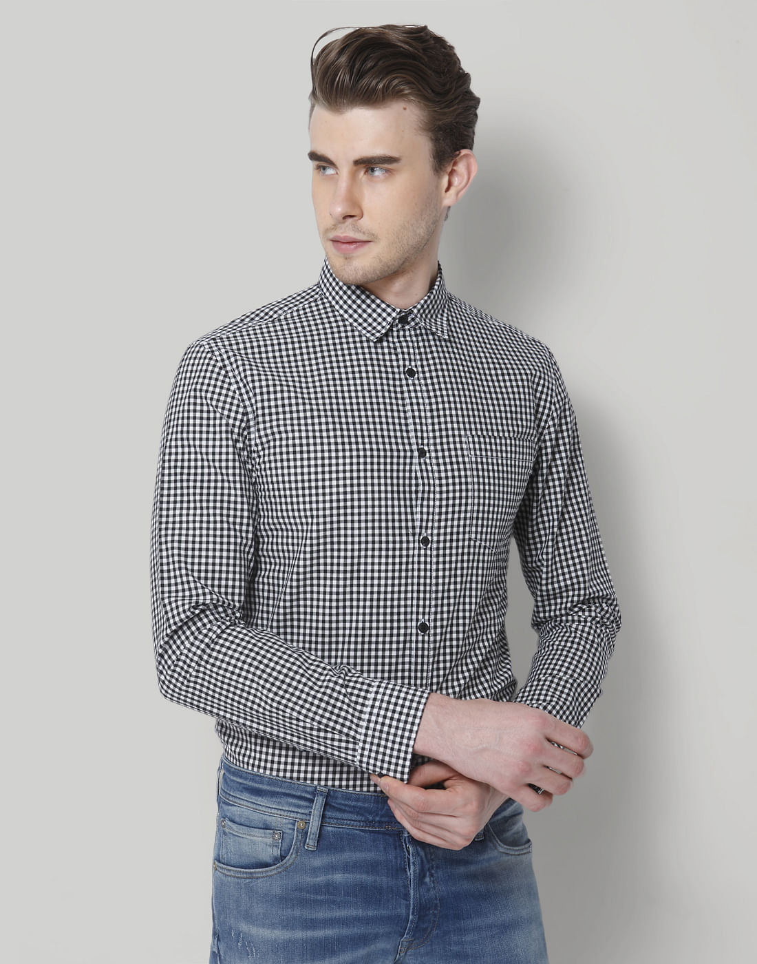 Black Gingham Shirt - S