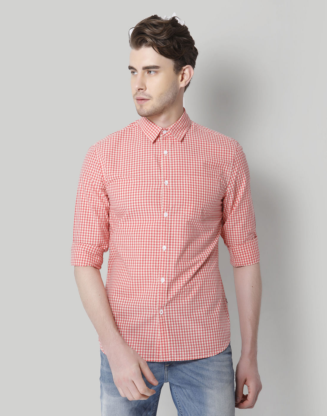 Pink Gingham Slim Fit Shirt - S