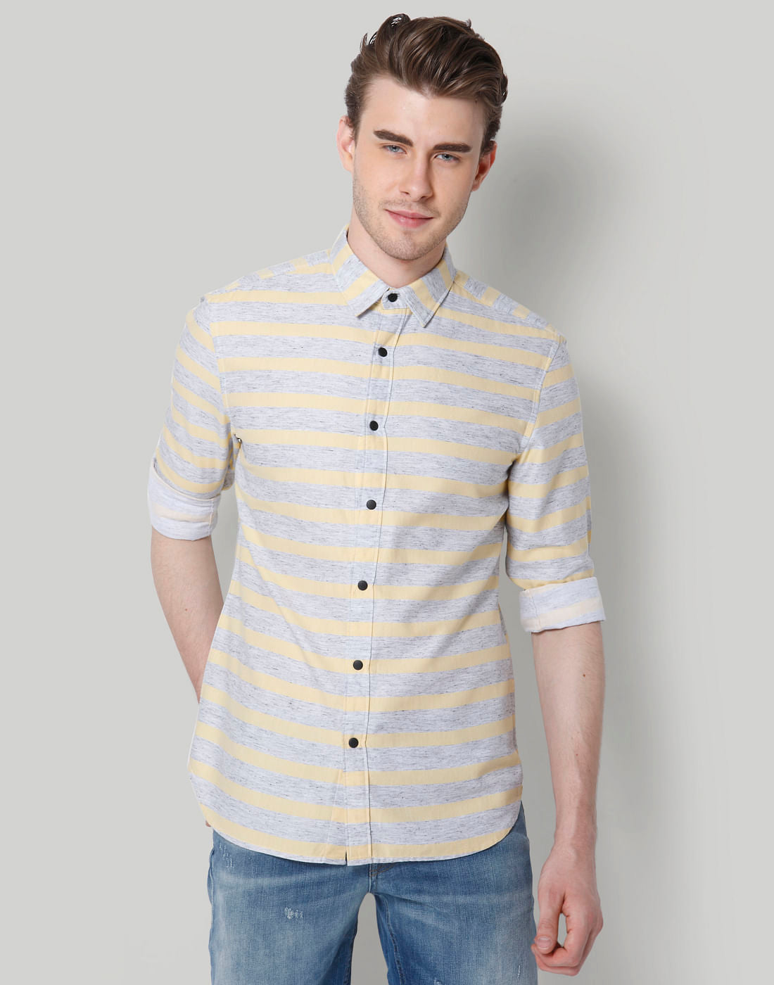 Yellow & Grey Striped Shirt - S