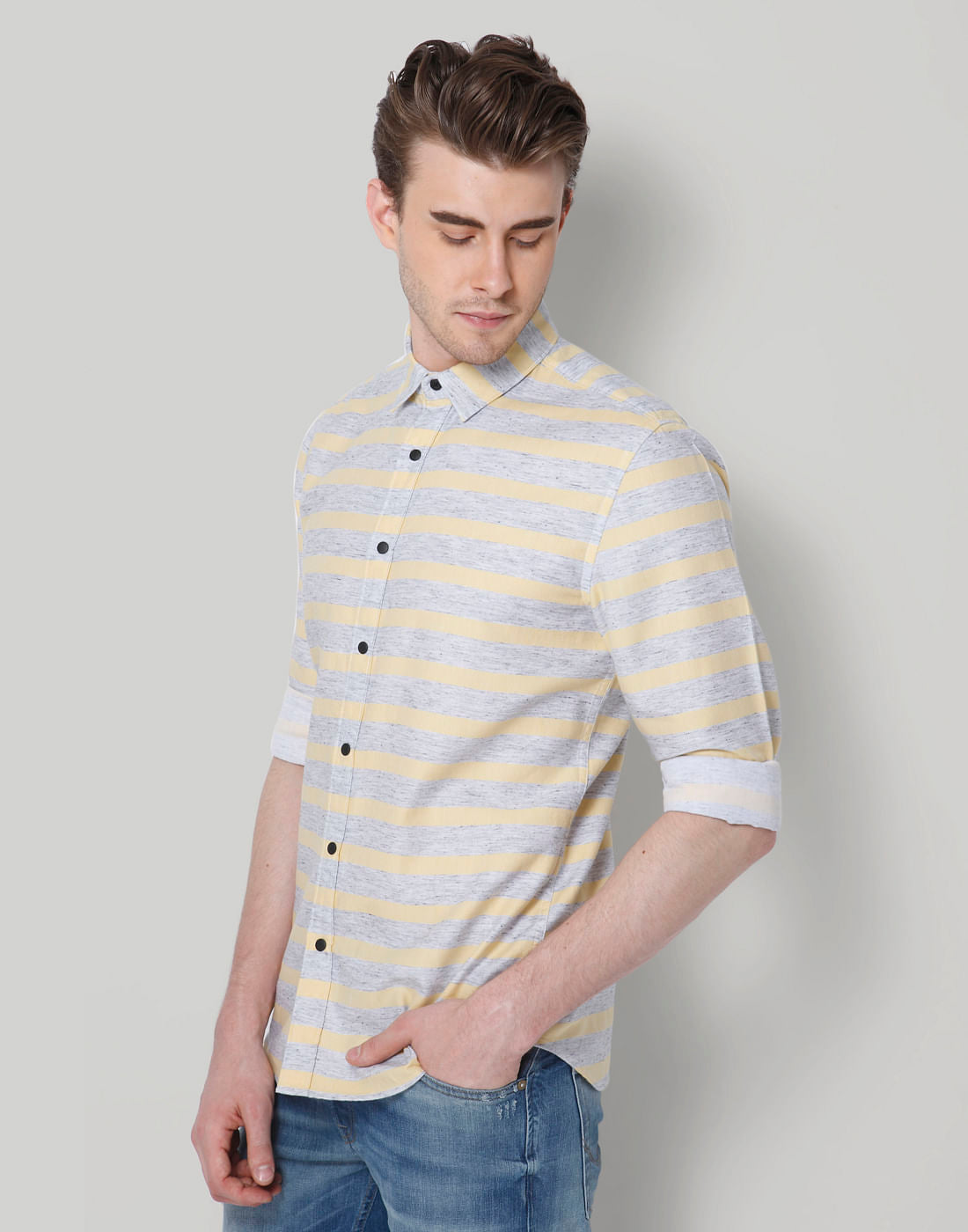 Yellow & Grey Striped Shirt