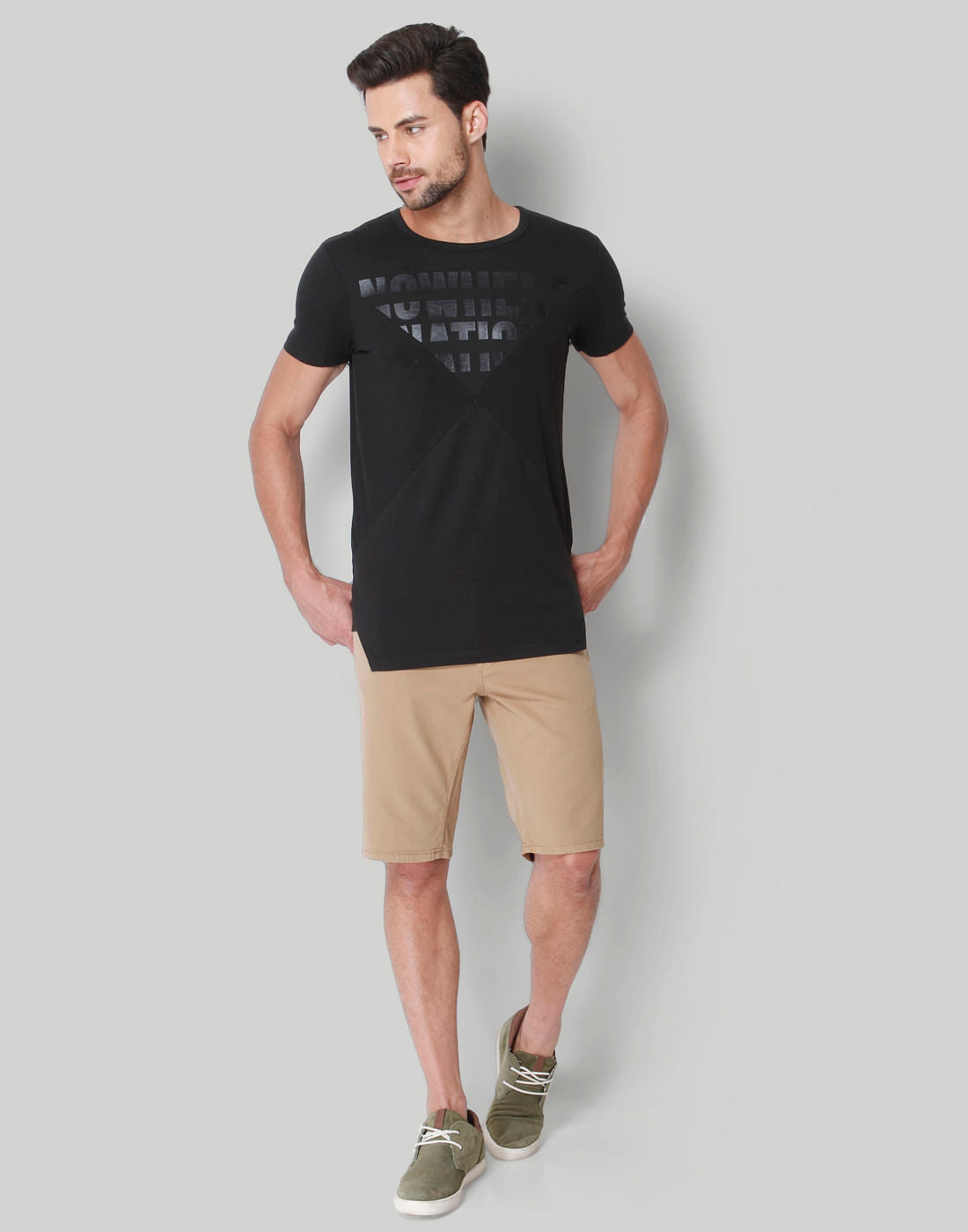 Black Text Print Crew Neck T-Shirt