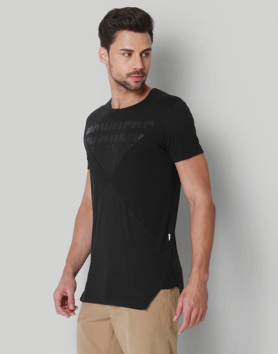 Black Text Print Crew Neck T-Shirt