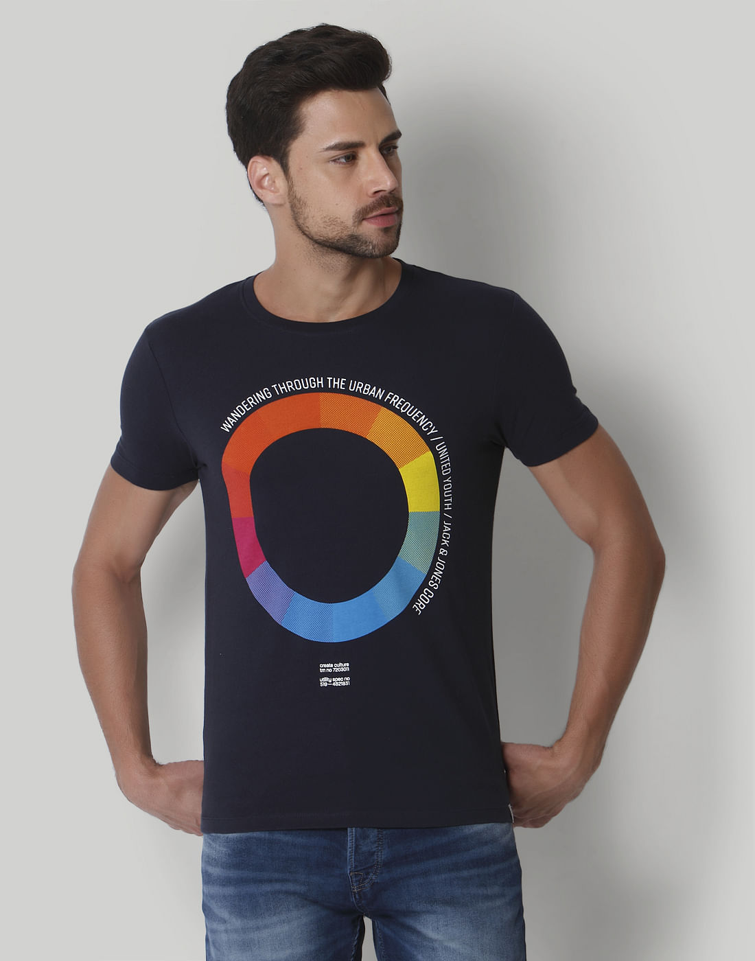 Blue Graphic Print Crew Neck T-Shirt - S