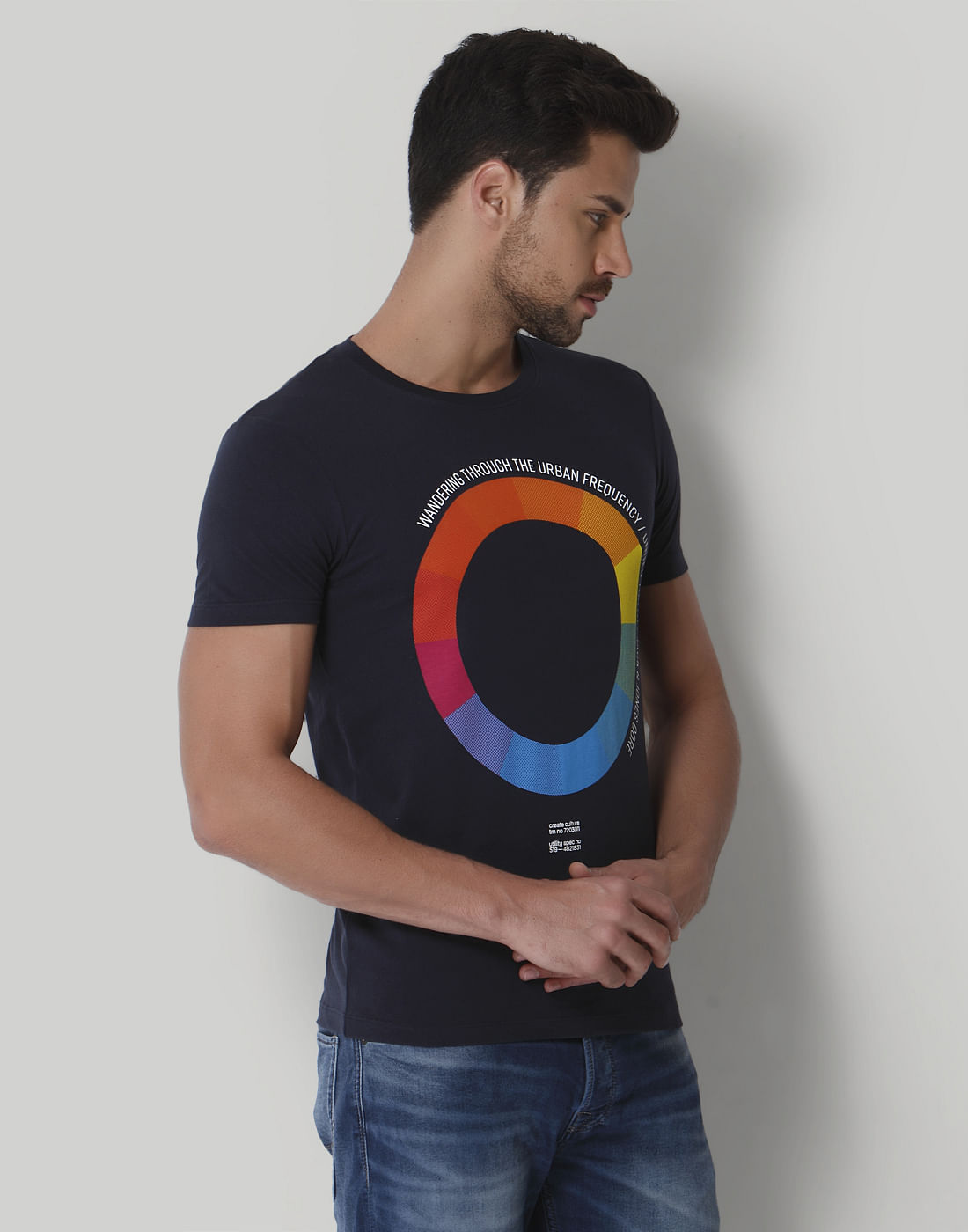 Blue Graphic Print Crew Neck T-Shirt