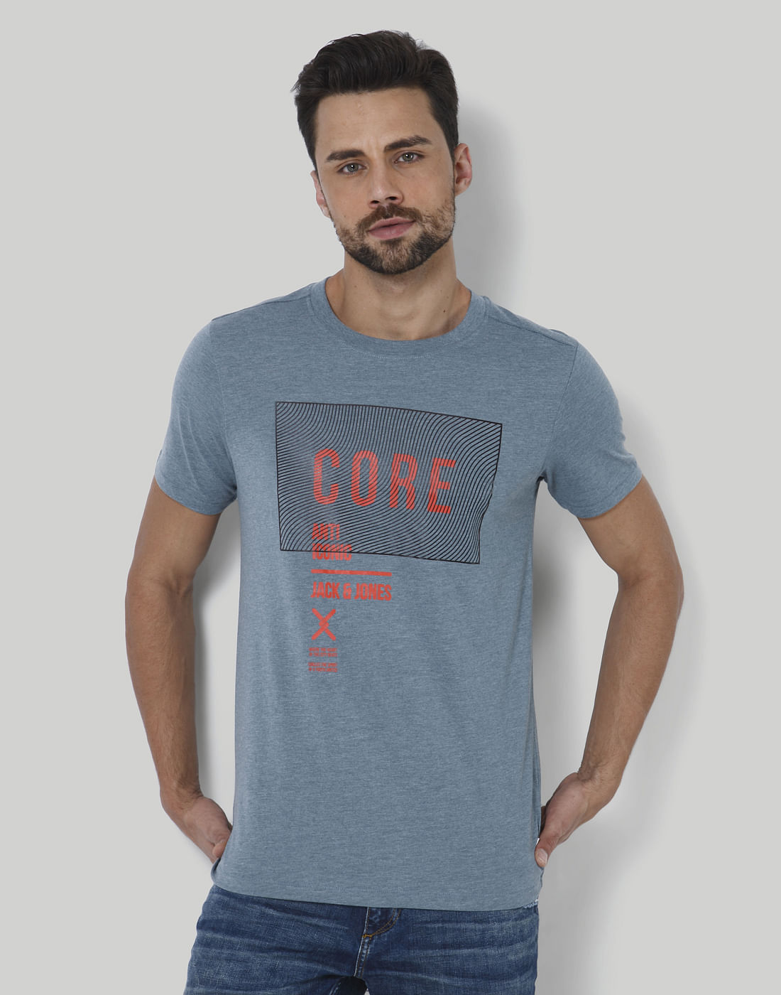 Blue Graphic Print Crew Neck T-Shirt - S