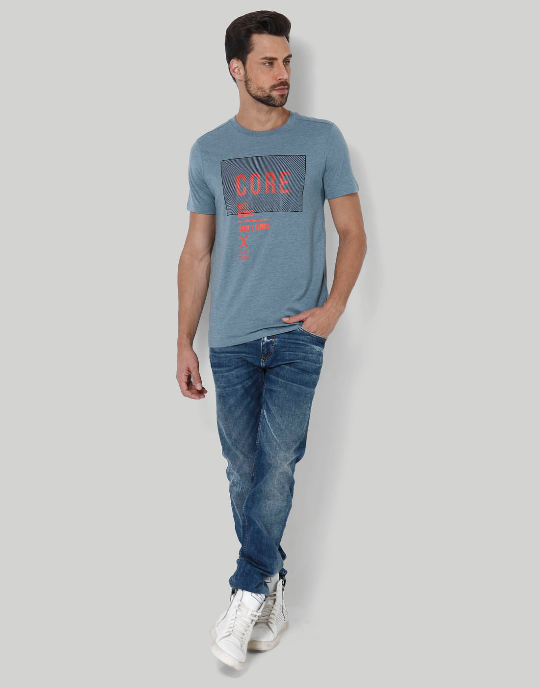 Blue Graphic Print Crew Neck T-Shirt