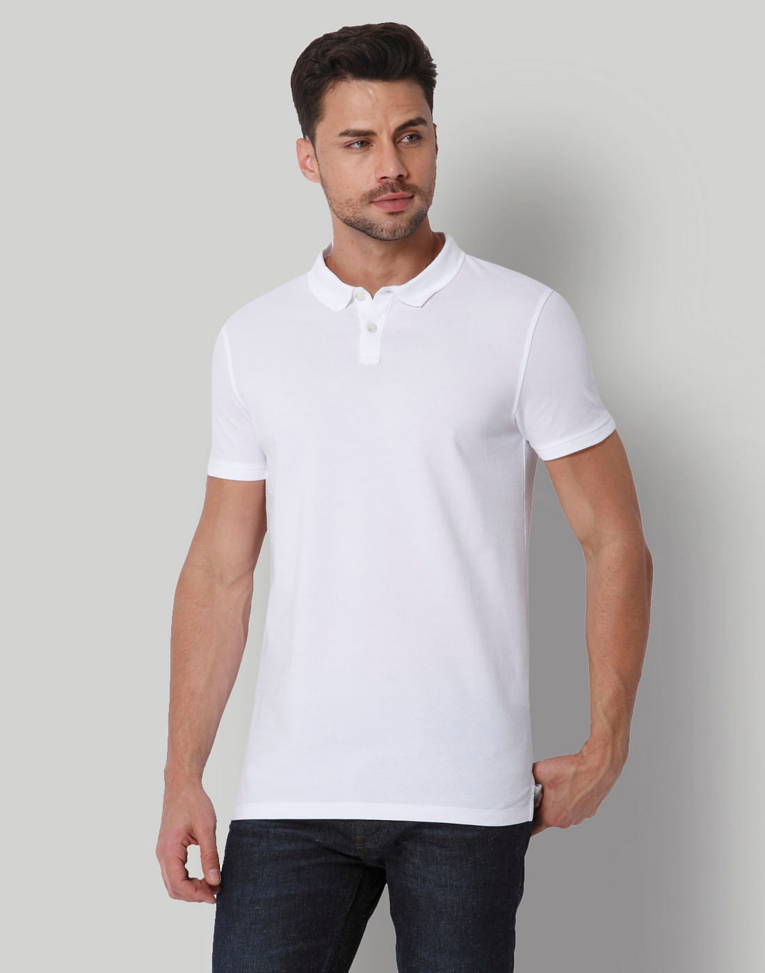 White Jacquard Polo Neck T-Shirt - S