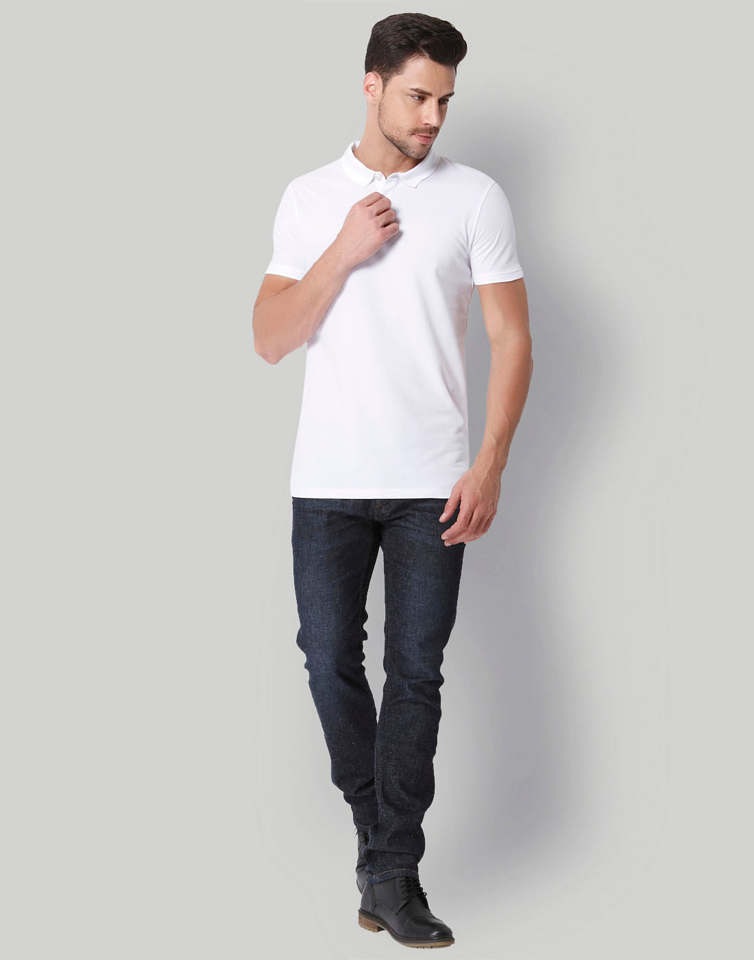 White Jacquard Polo Neck T-Shirt