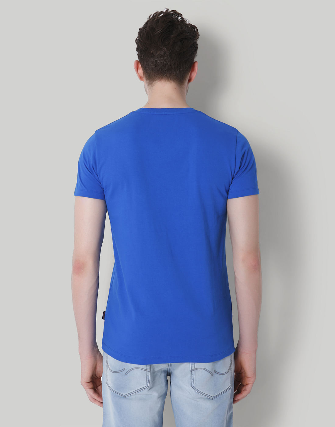 Blue Text Print Crew Neck T-Shirt