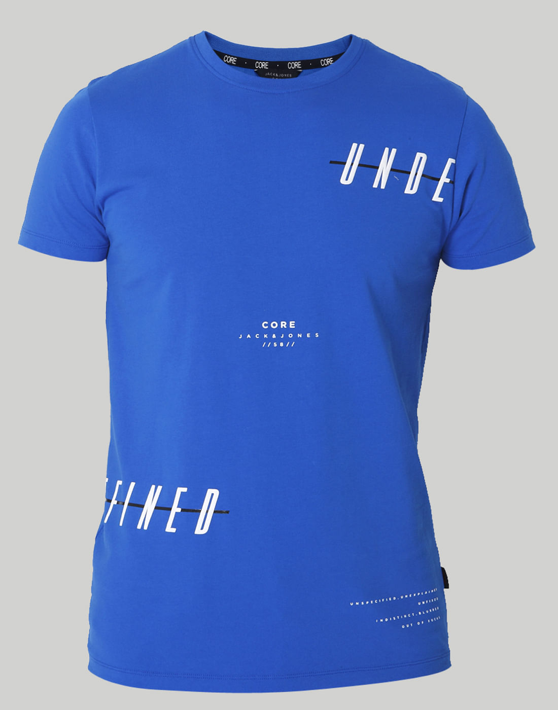Blue Text Print Crew Neck T-Shirt