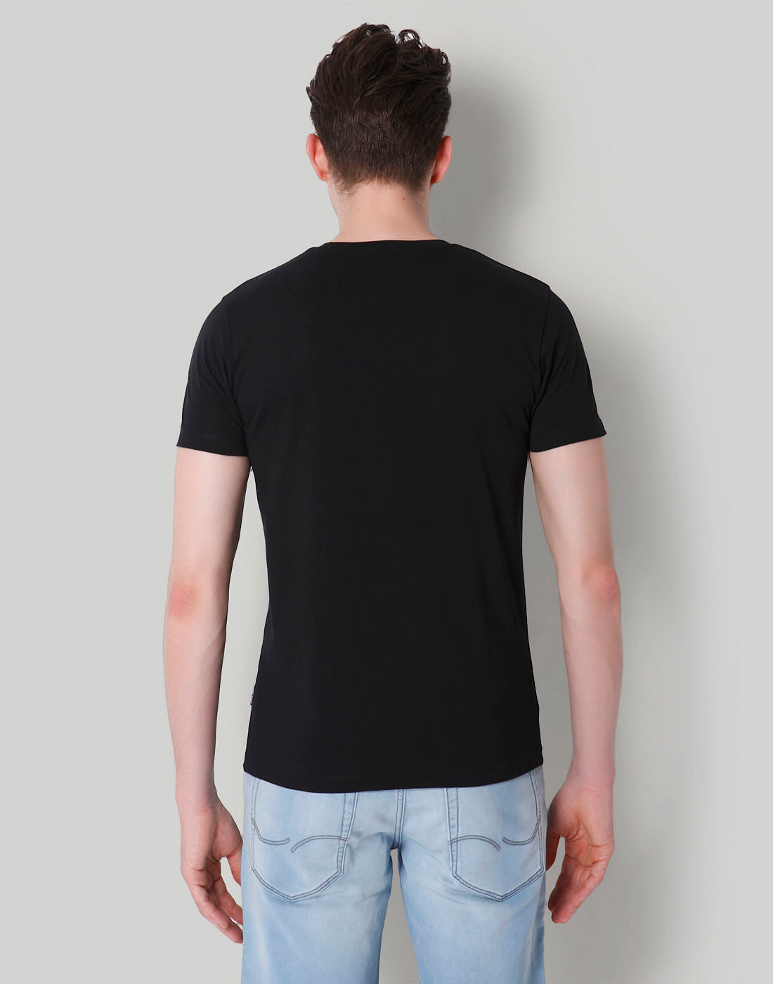 Black Placement Print Crew Neck T-Shirt
