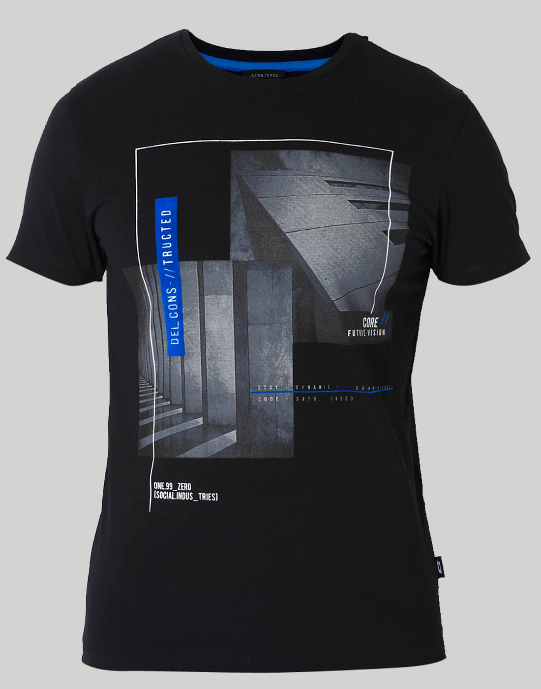 Black Placement Print Crew Neck T-Shirt