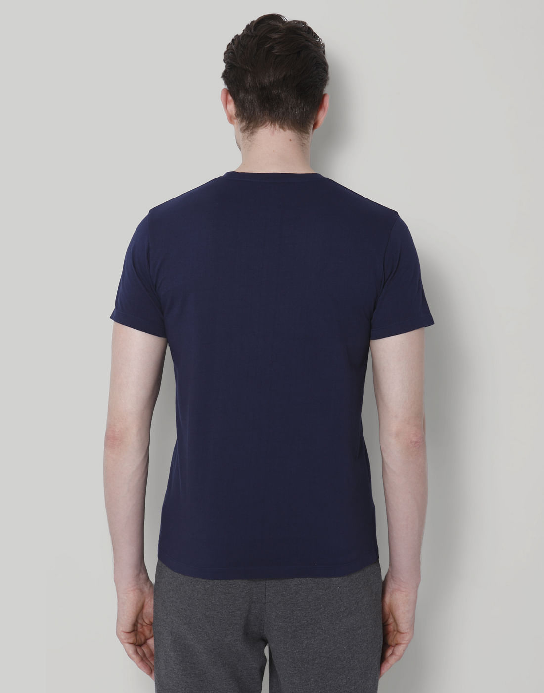 Dark Blue Text Print Crew Neck T-Shirt
