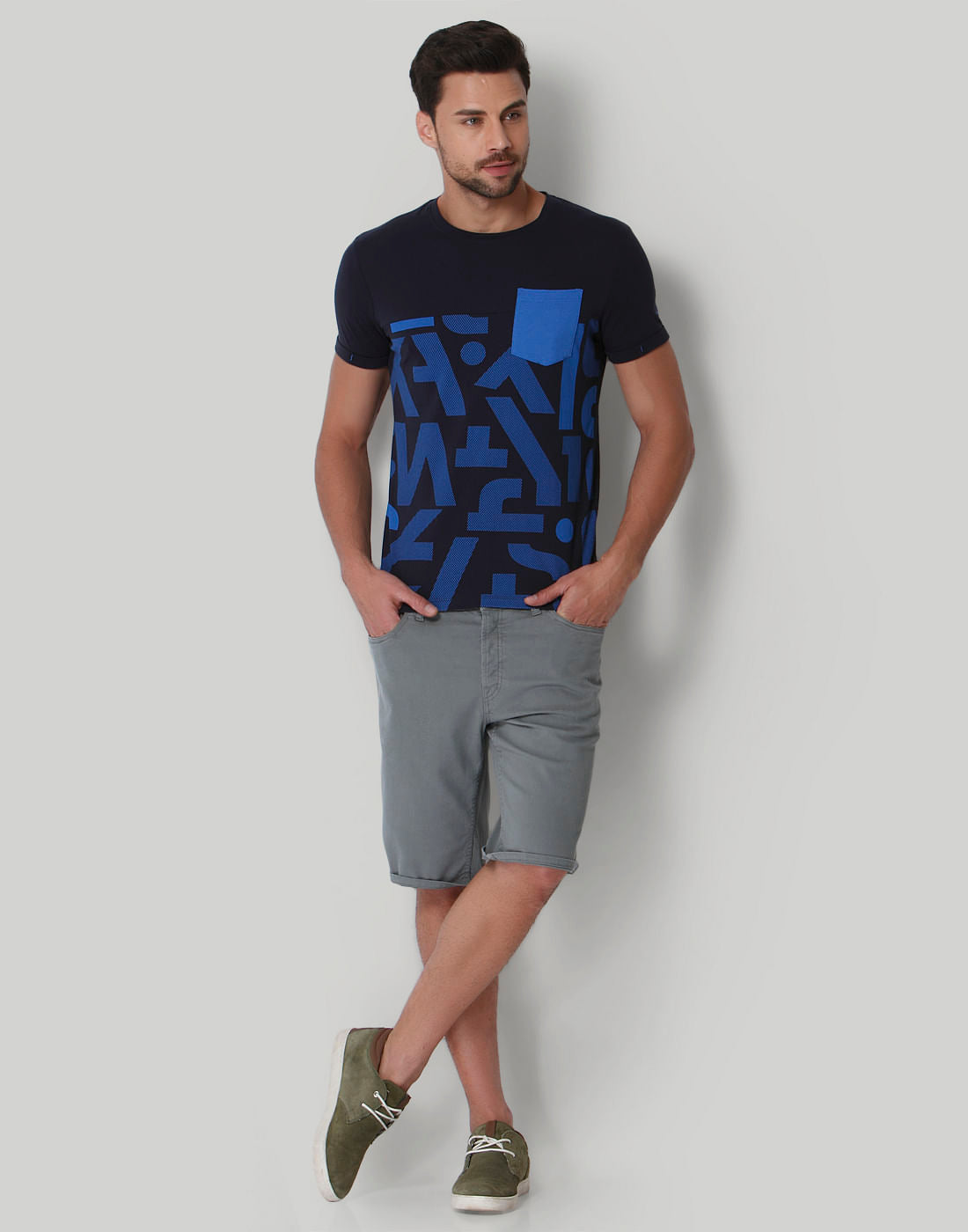Blue Graphic Print Crew Neck T-Shirt
