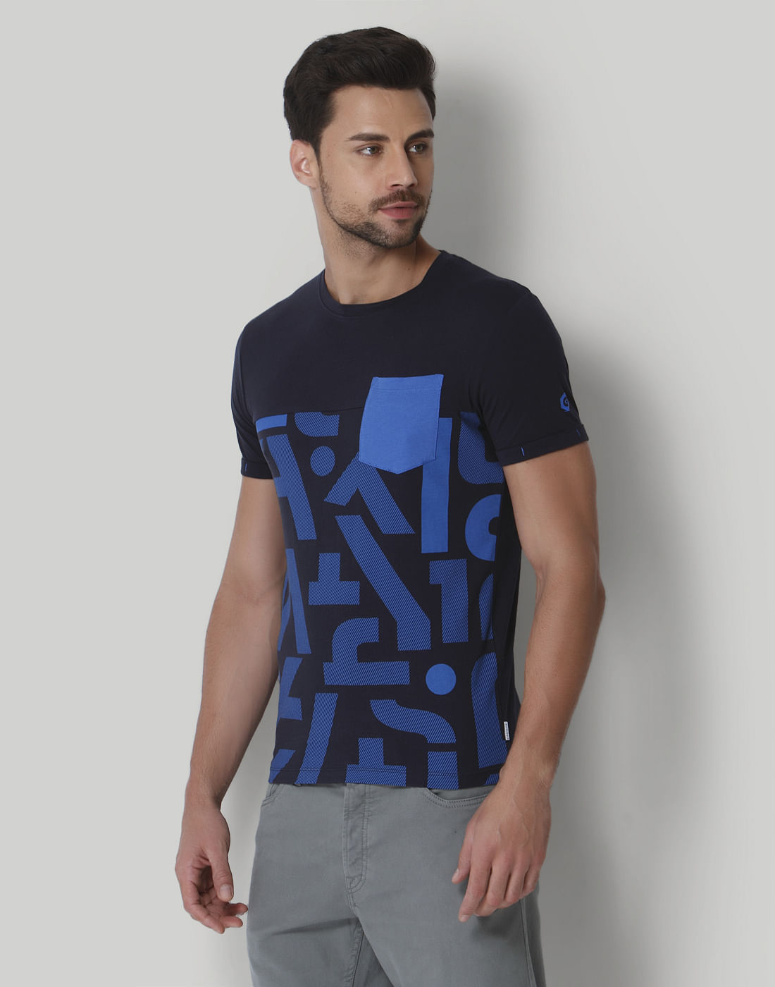 Blue Graphic Print Crew Neck T-Shirt