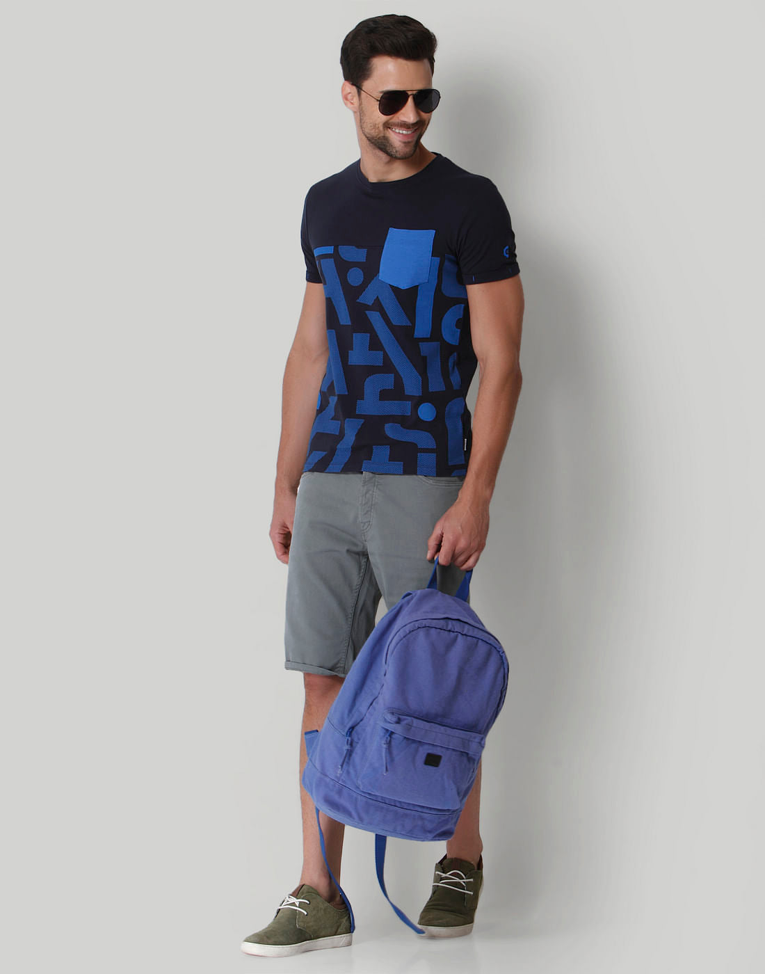 Blue Graphic Print Crew Neck T-Shirt