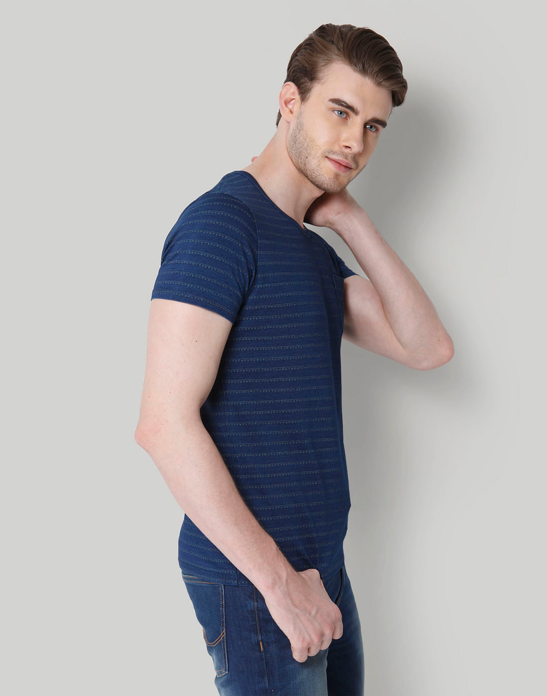Blue Printed Crew Neck T-Shirt