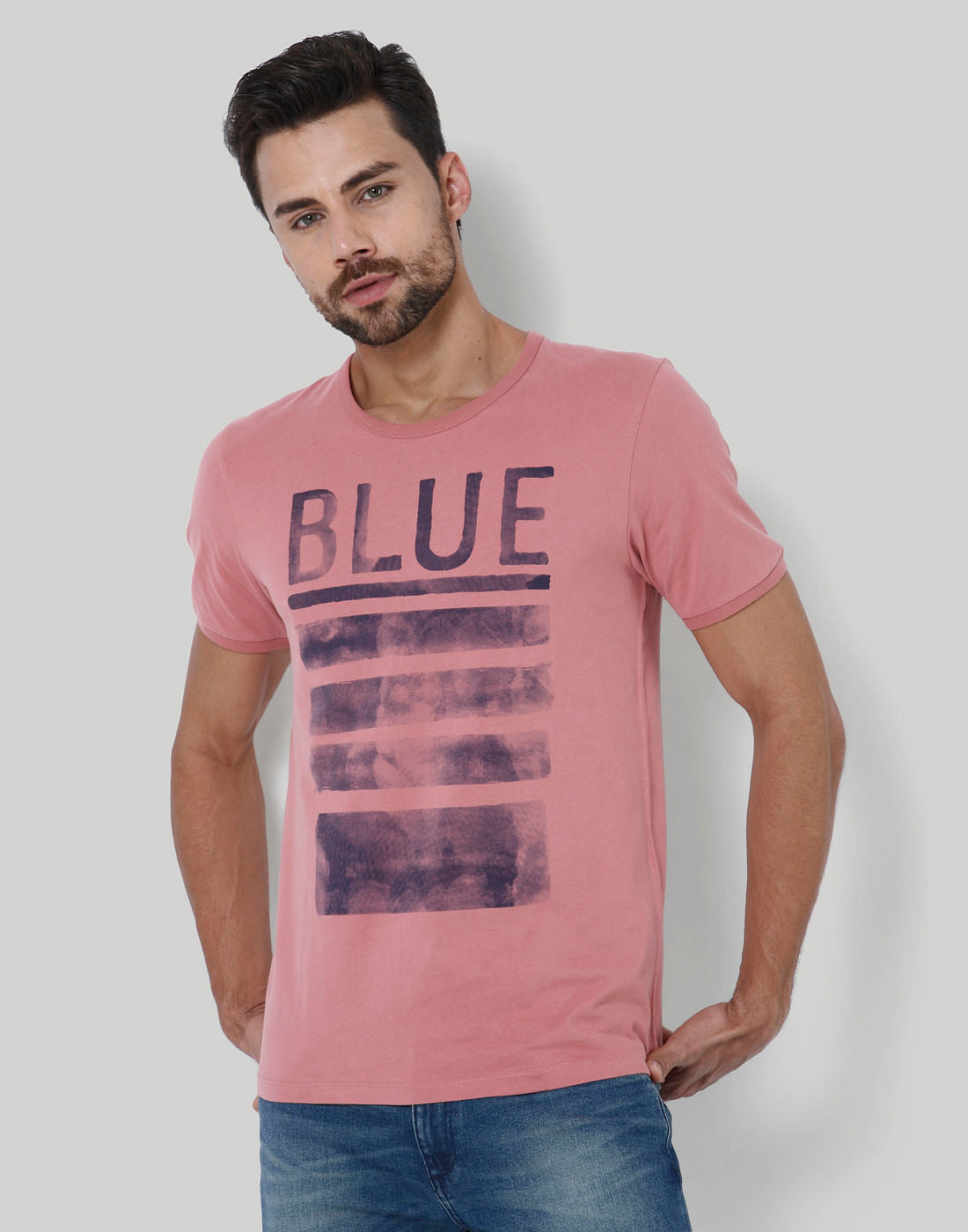 Pink Text Print Crew Neck T-Shirt - S