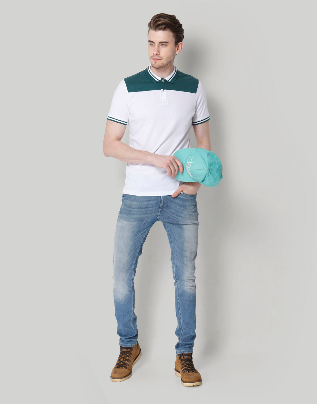 While Colour Blocked Polo T-Shirt
