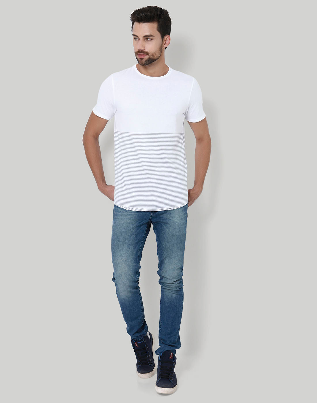 White Striped Crew Neck T-Shirt
