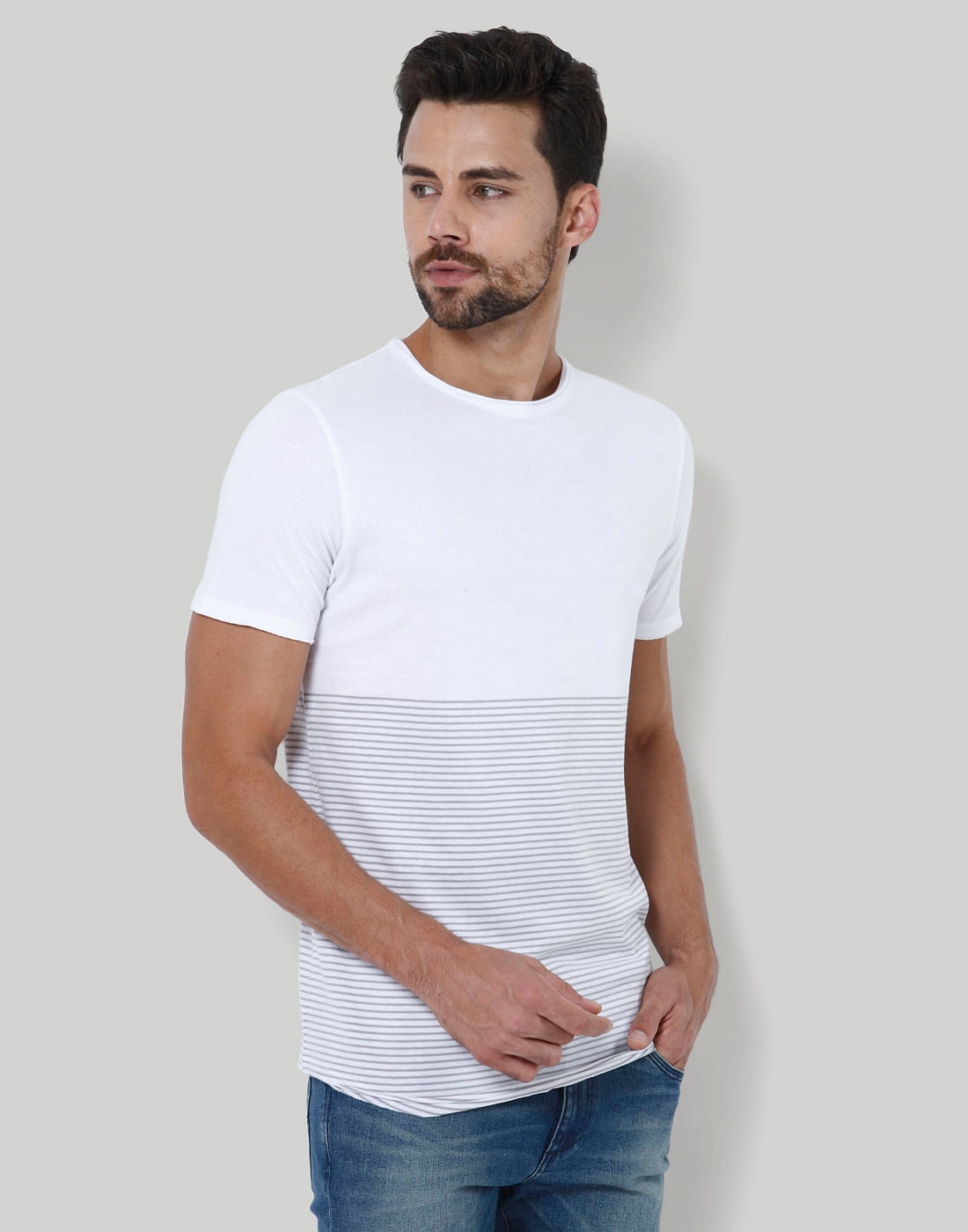 White Striped Crew Neck T-Shirt