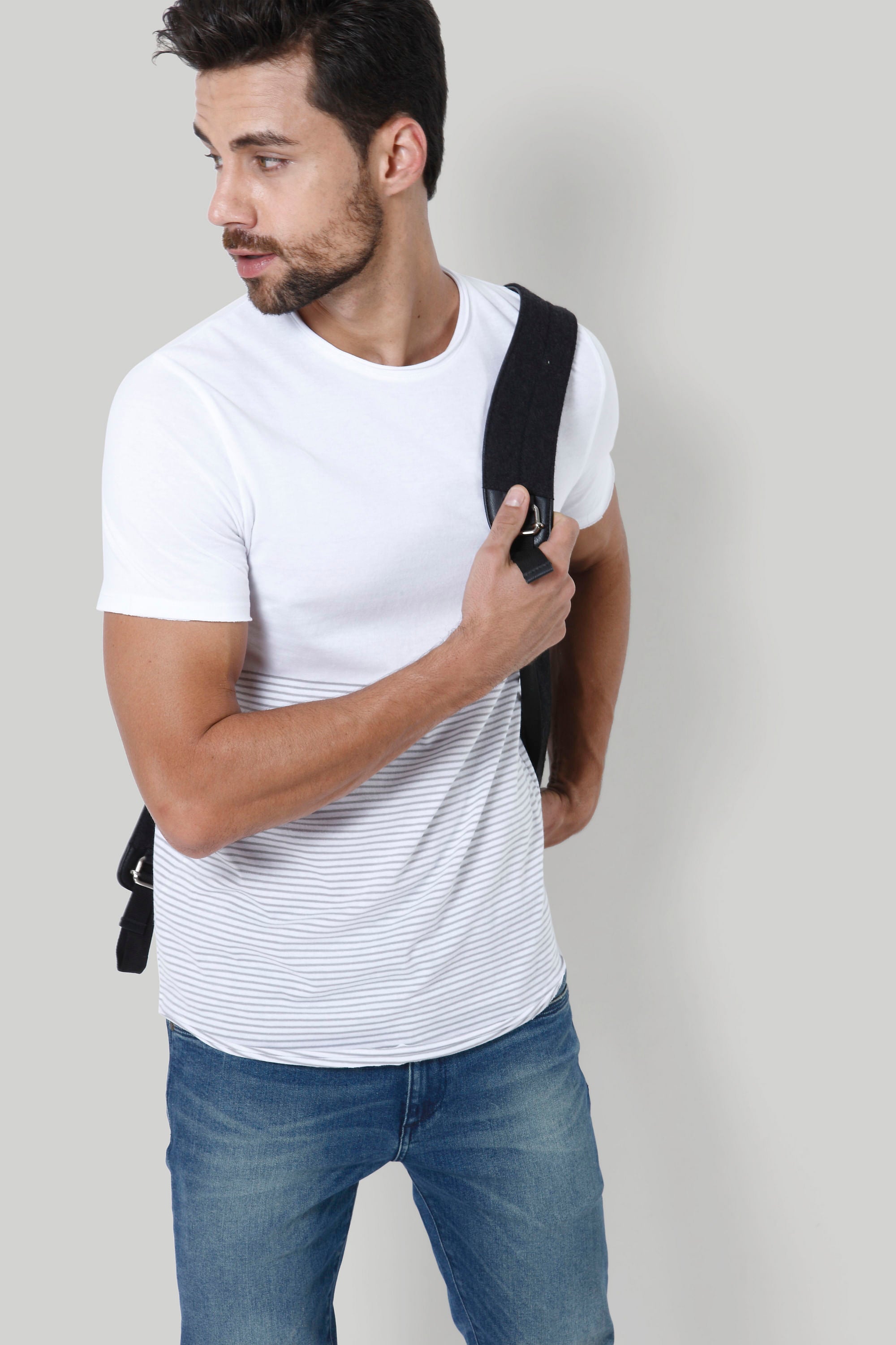 White Striped Crew Neck T-Shirt