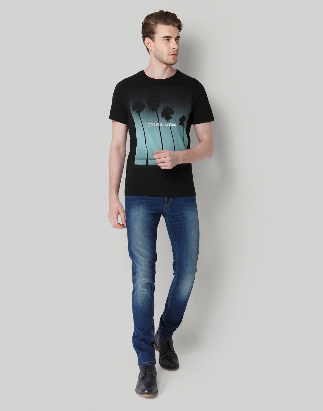 Black Graphic Print Crew Neck T-Shirt