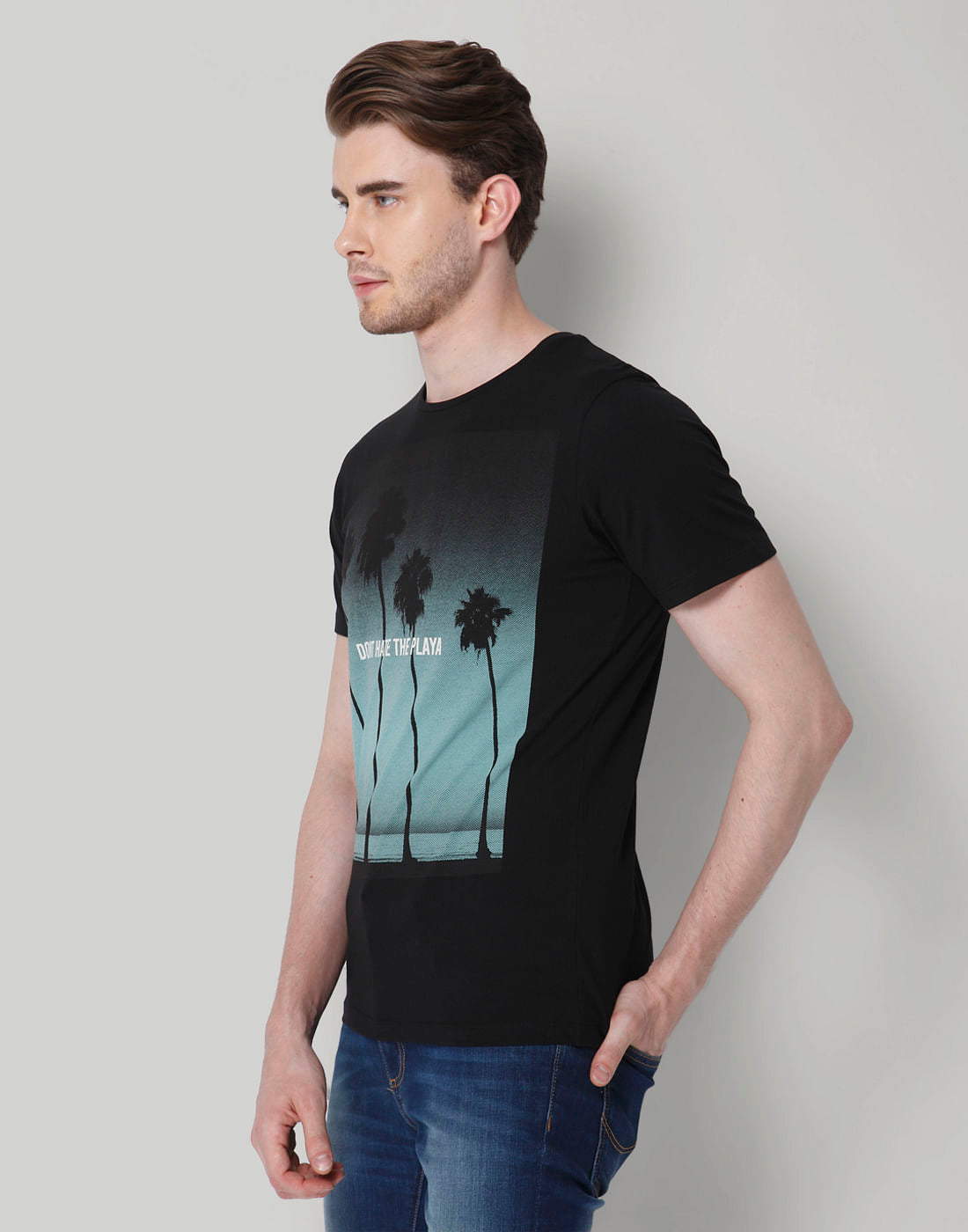 Black Graphic Print Crew Neck T-Shirt