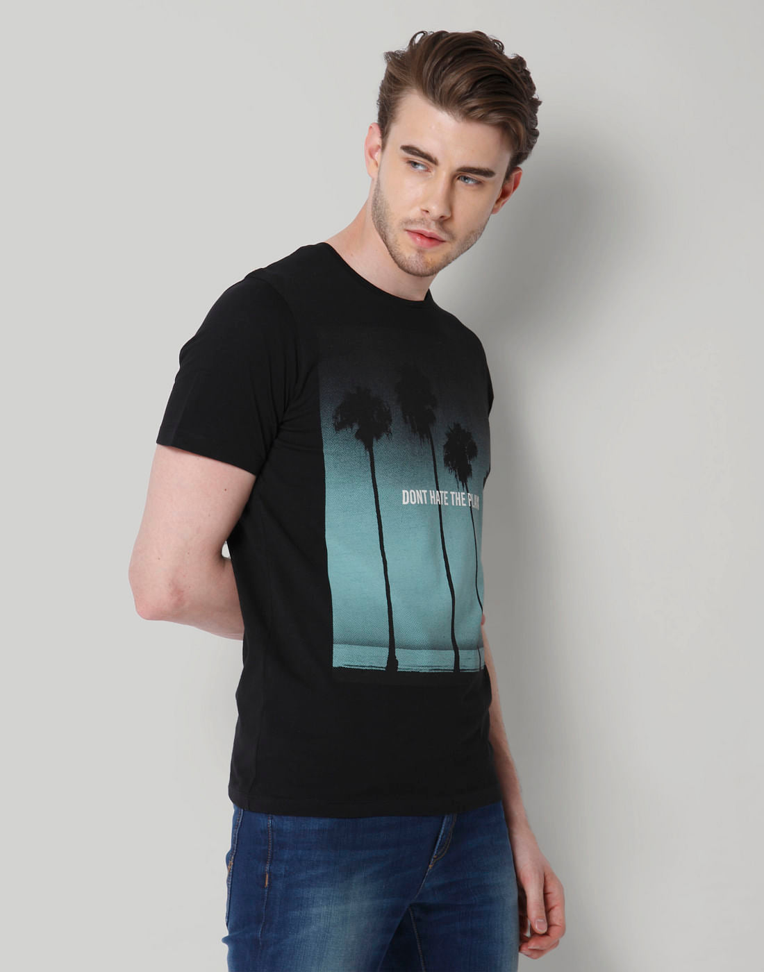 Black Graphic Print Crew Neck T-Shirt