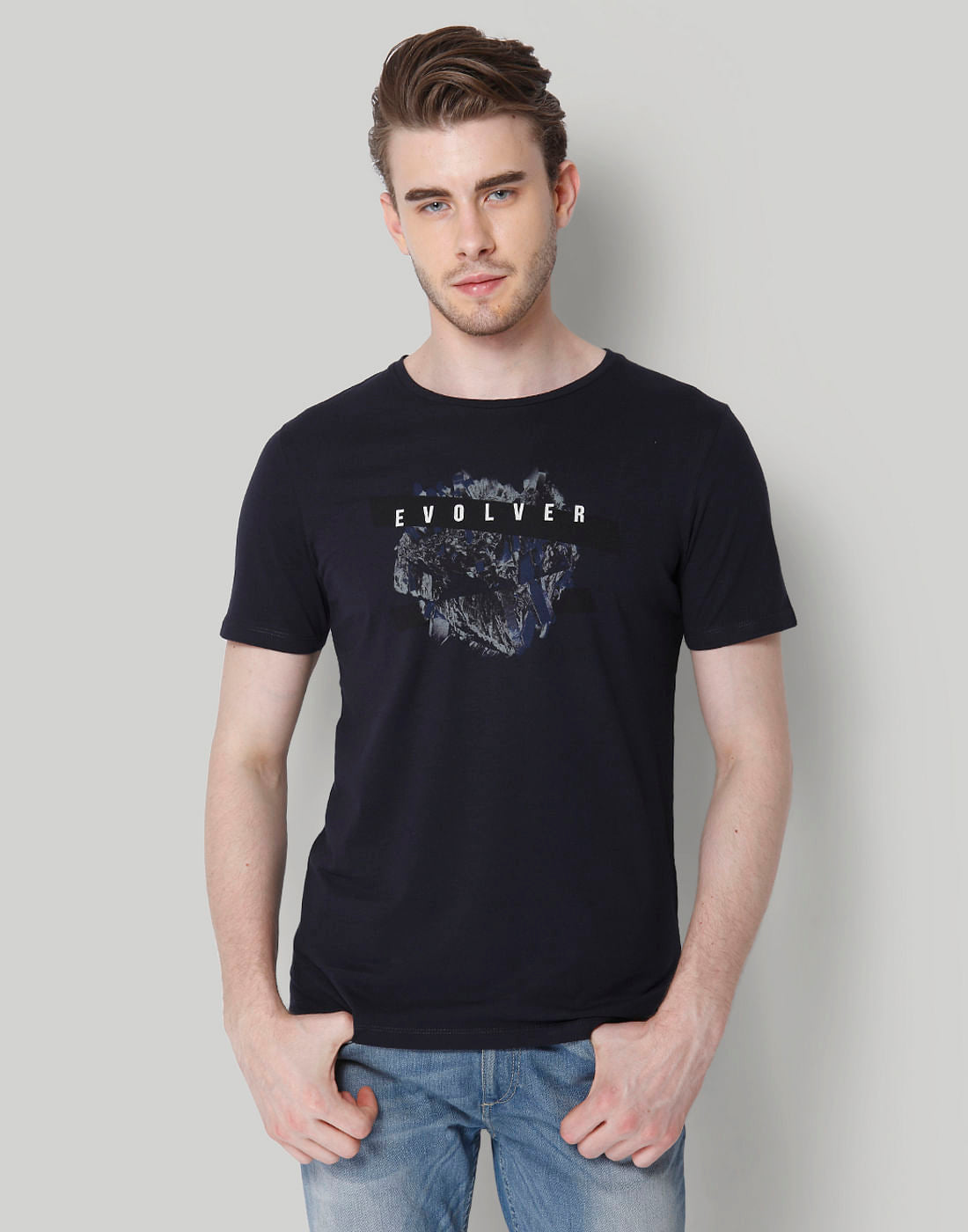 Black Graphic Print Crew Neck T-Shirt - S