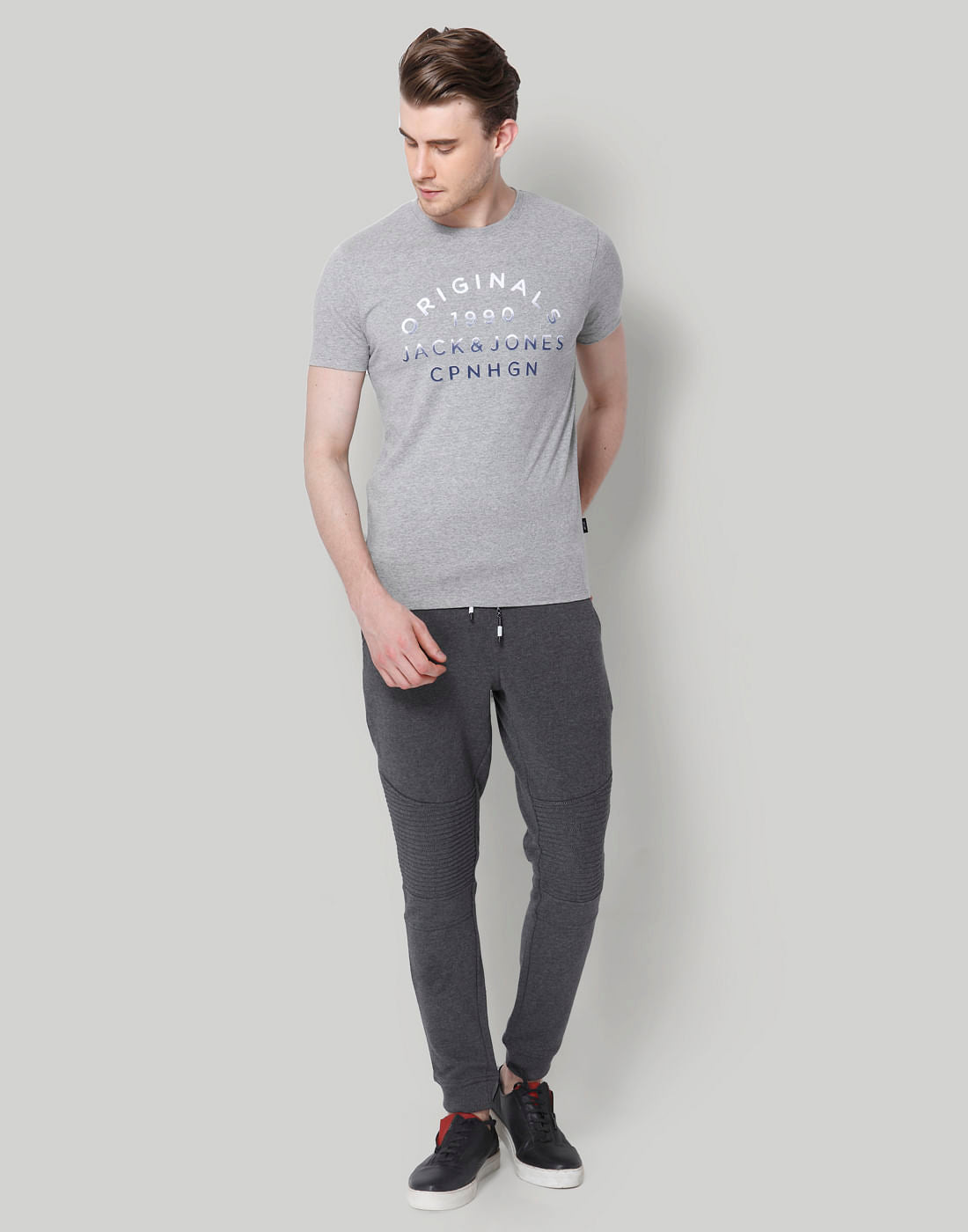 Grey Text Print Crew Neck T-Shirt
