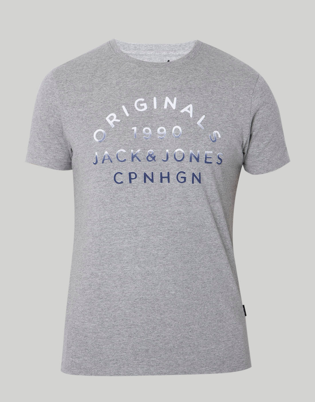Grey Text Print Crew Neck T-Shirt