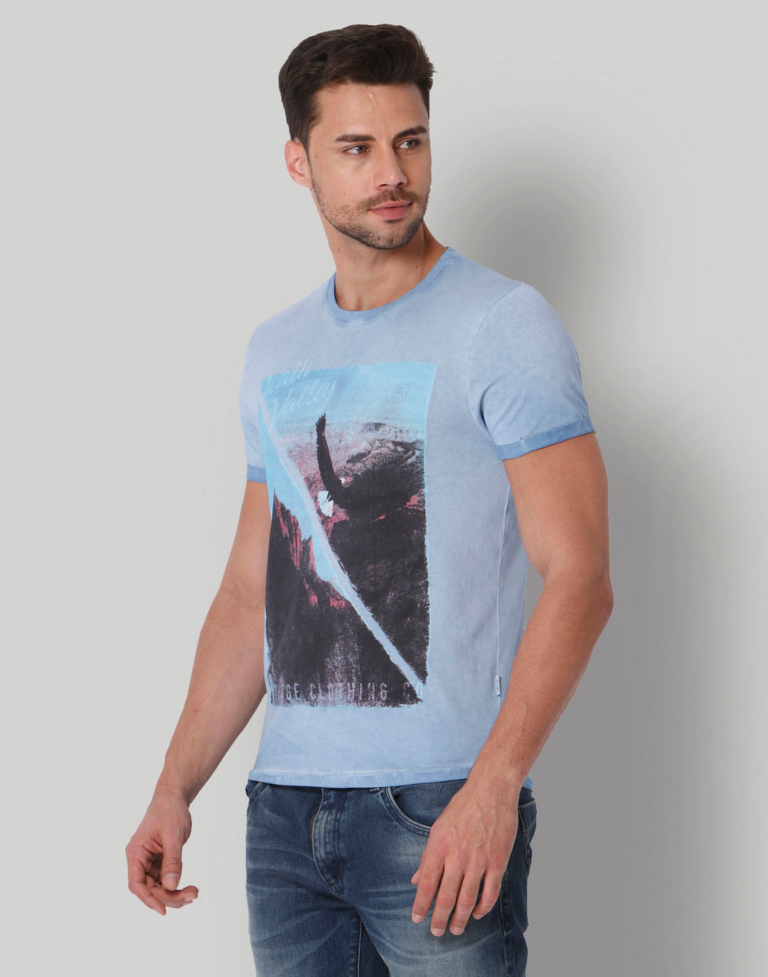Blue Graphic Print Crew Neck T-Shirt