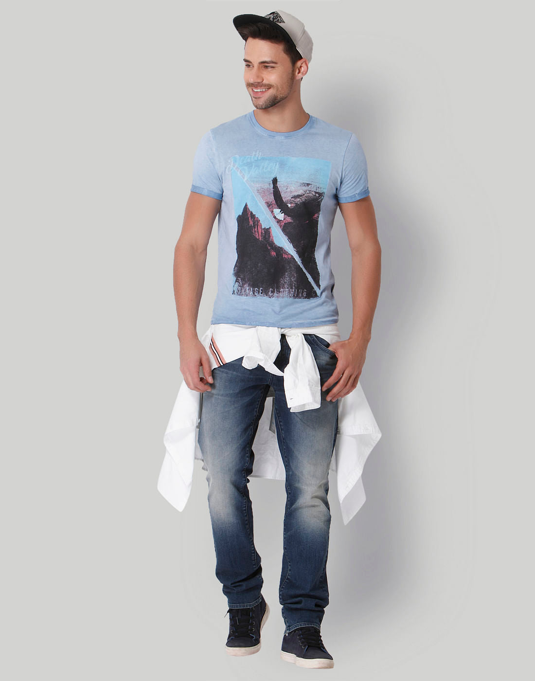 Blue Graphic Print Crew Neck T-Shirt