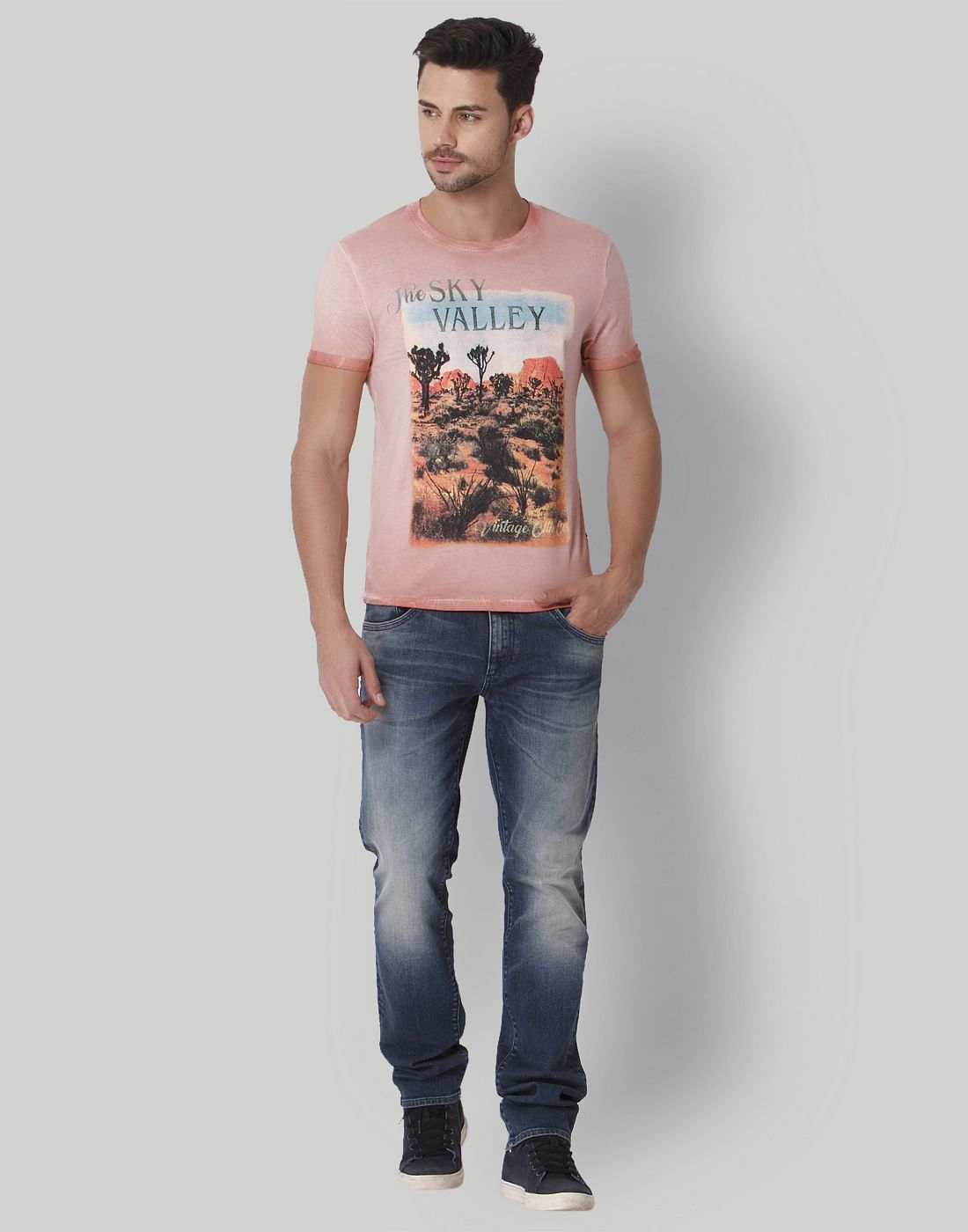 Peach Graphic Print Crew Neck T-Shirt