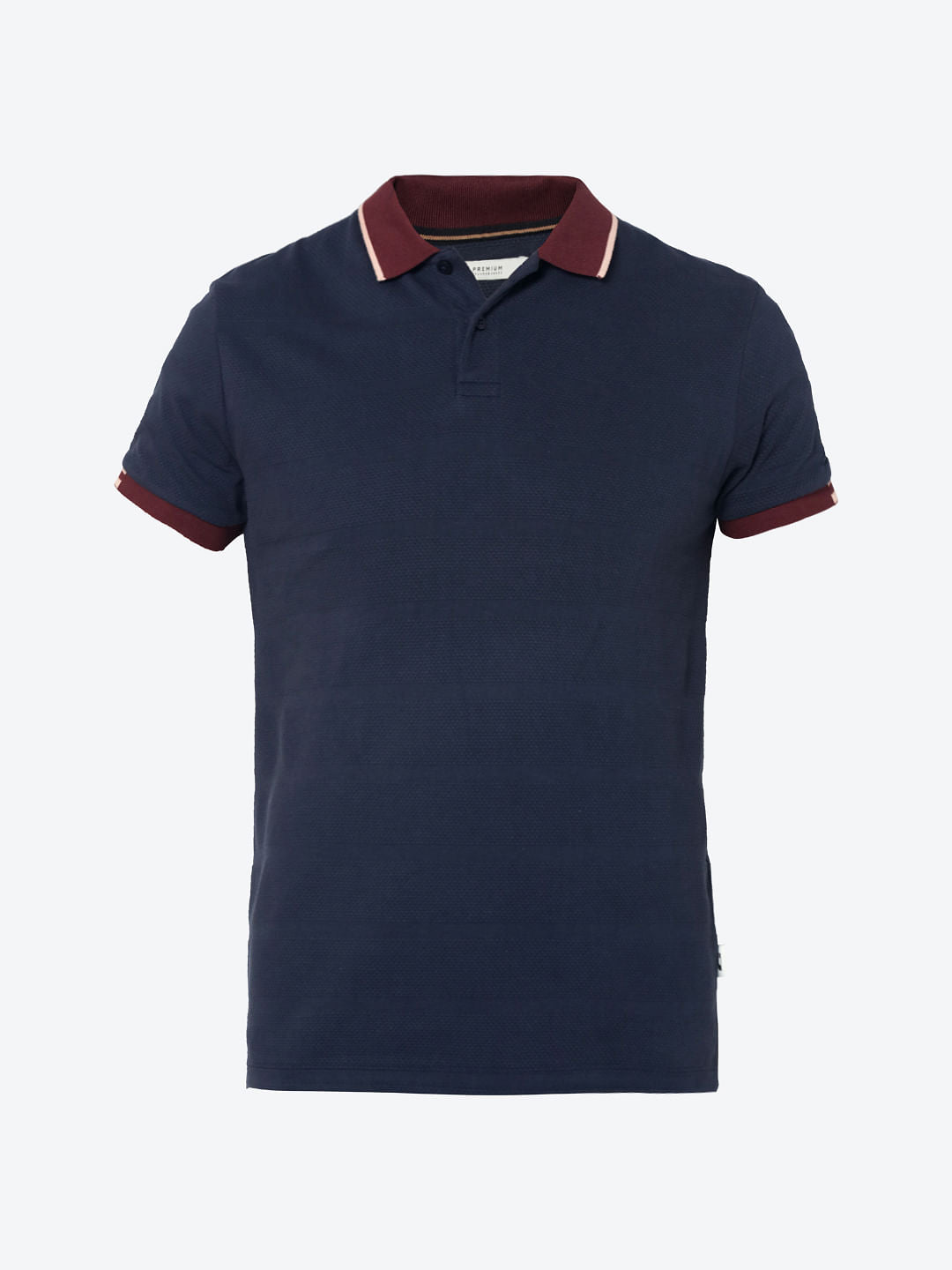 Dark Blue Contrast Collar Jacquard Polo T-Shirt