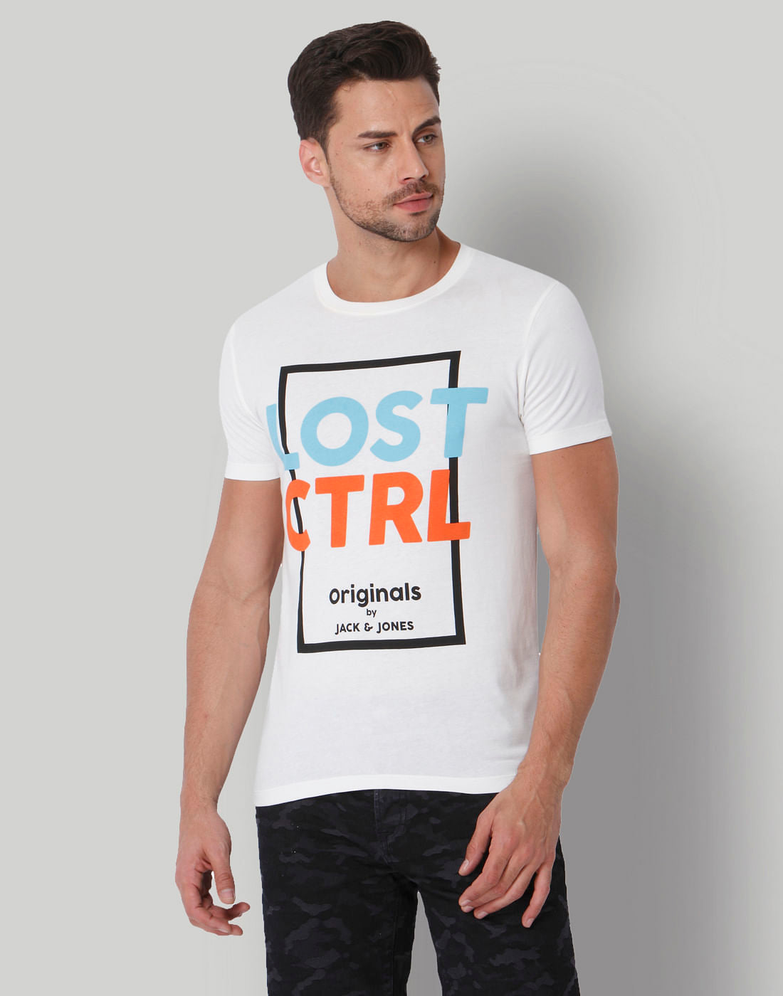 White Text Print Crew Neck T-Shirt - S
