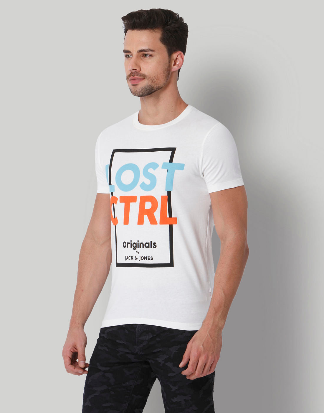 White Text Print Crew Neck T-Shirt