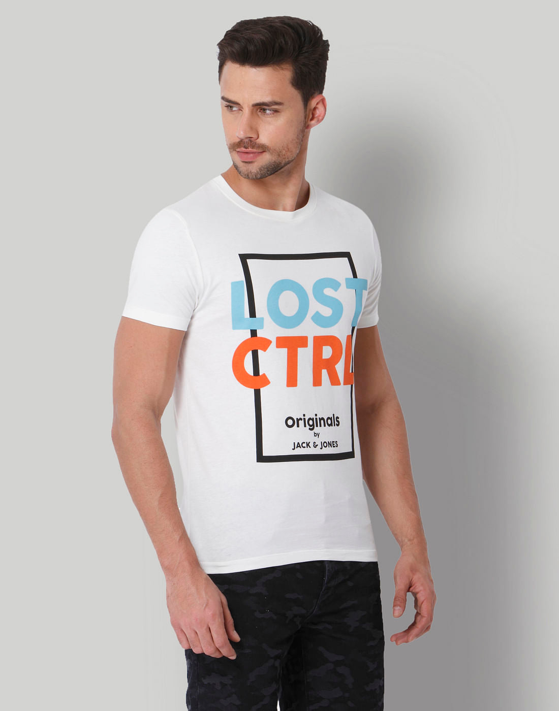 White Text Print Crew Neck T-Shirt