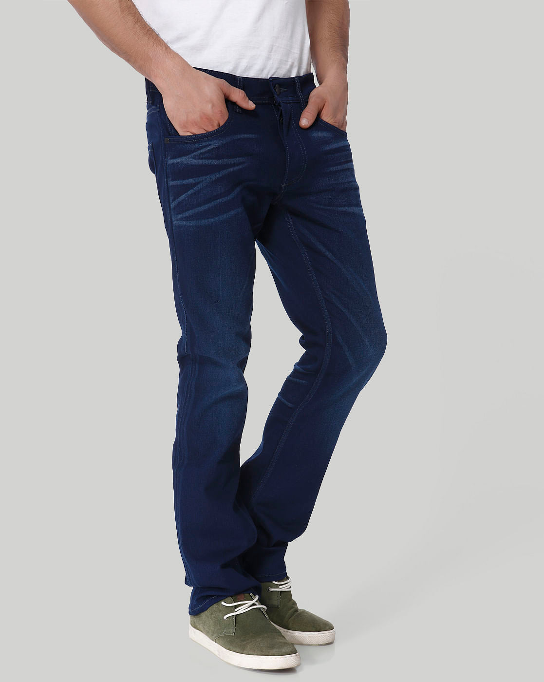 Dark Blue Mid Rise Regular Fit Jeans
