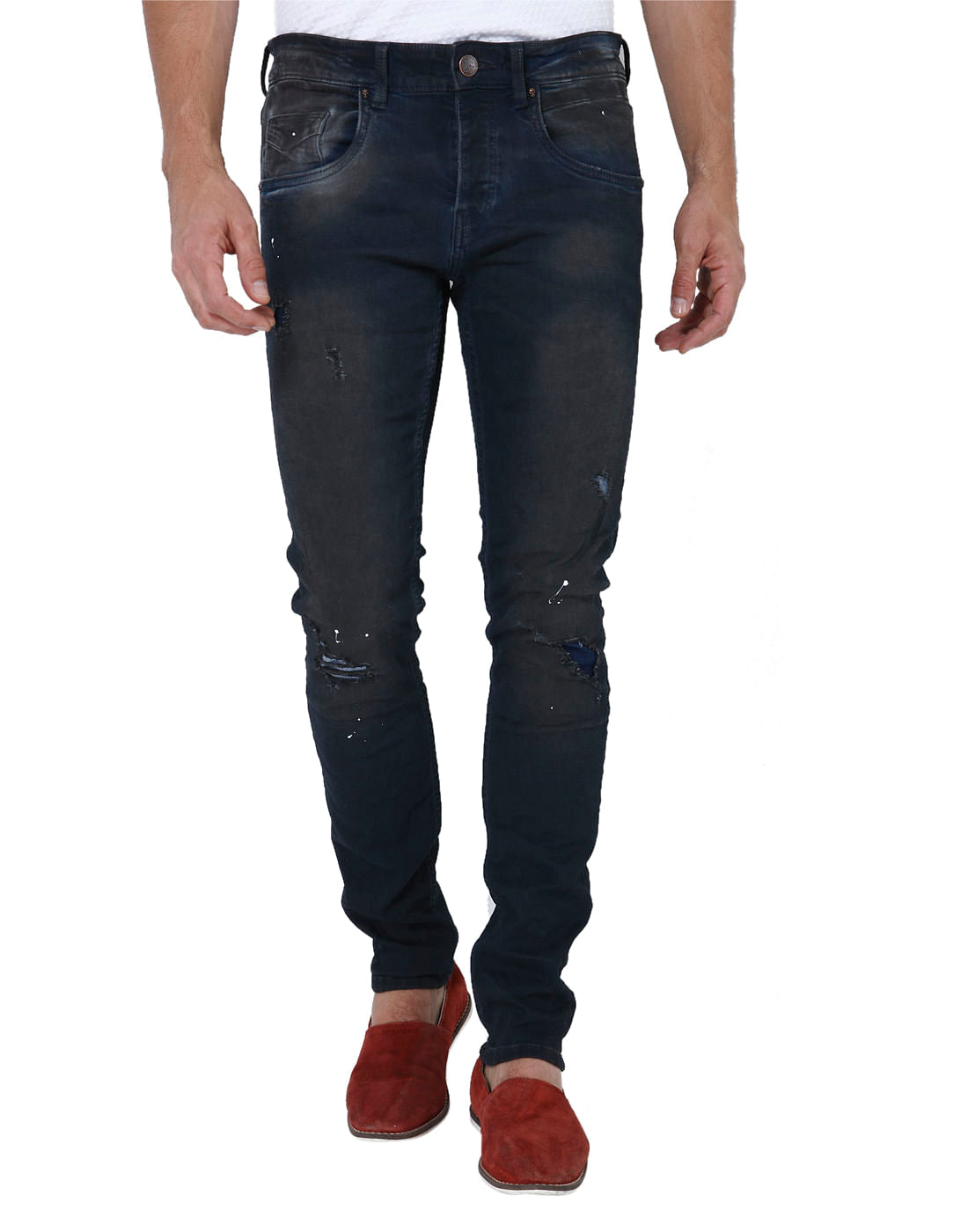 Dark Blue Distressed Slim Fit Jeans - 28/32