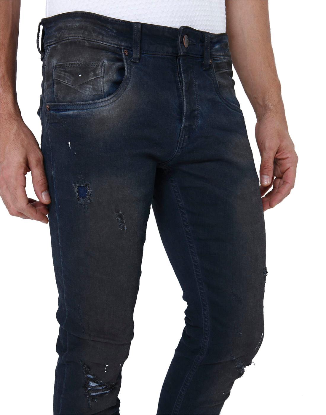 Dark Blue Distressed Slim Fit Jeans