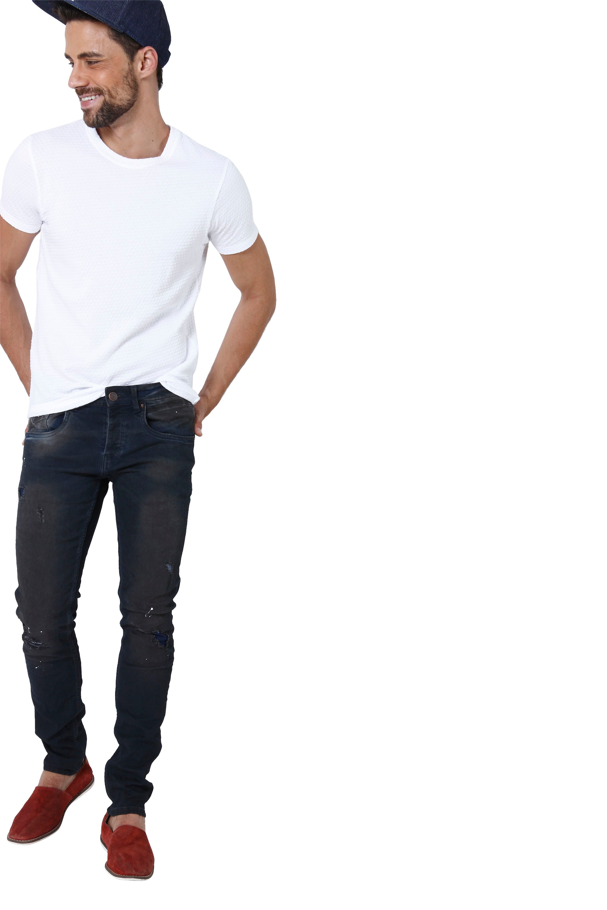 Dark Blue Distressed Slim Fit Jeans
