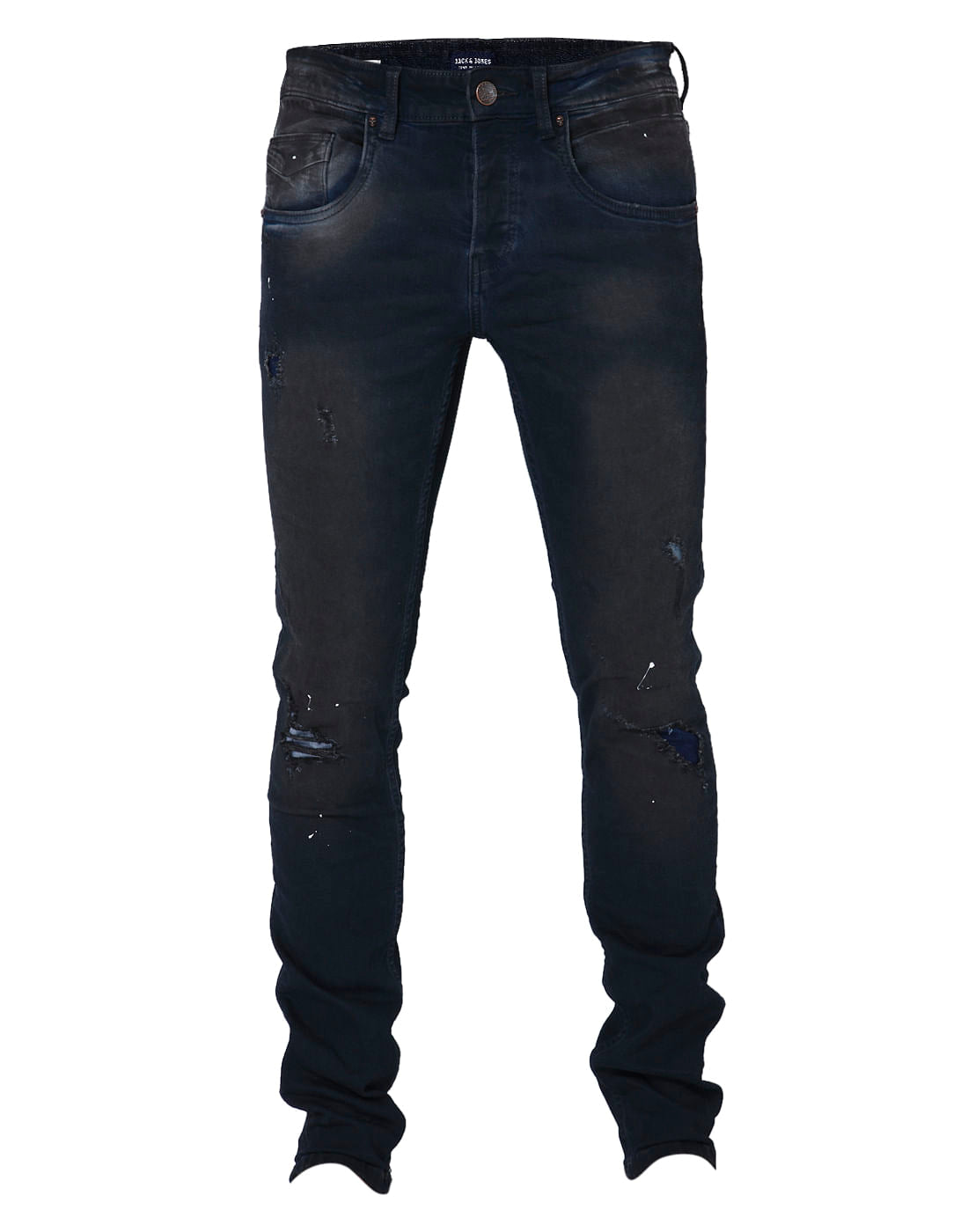 Dark Blue Distressed Slim Fit Jeans
