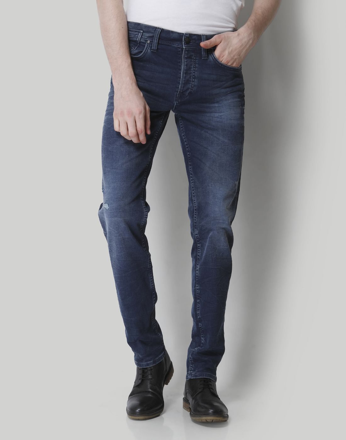 Dark Blue Mid Rise Comfort Fit Jeans - 28/32